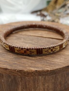 Woven Brown and Cream Bangle Bracelet B1010